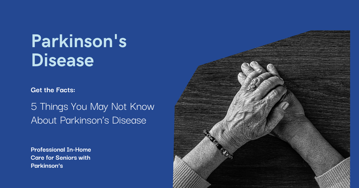 Hands of an elderly person resting together, representing Parkinson’s disease awareness and the need for compassionate in-home care support.